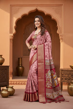 Load image into Gallery viewer, Soft Dola Cotton Kalamkari Printed Saree With Unstitched Blouse(Pink)