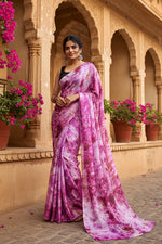 Load image into Gallery viewer, Designer Georgette Printed Saree With Unstitched Blouse (Pink)