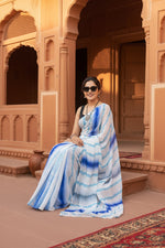 Load image into Gallery viewer, Designer Georgette Printed Saree With Unstitched Blouse(Light Blue)