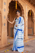 Load image into Gallery viewer, Designer Georgette Printed Saree With Unstitched Blouse(Light Blue)