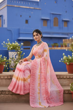 Load image into Gallery viewer, Designer Georgette Printed Saree With Unstitched Blouse(Light Pink)
