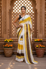 Load image into Gallery viewer, Designer Georgette Printed Saree With Unstitched Blouse(Yellow)