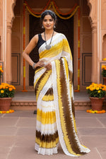 Load image into Gallery viewer, Designer Georgette Printed Saree With Unstitched Blouse(Yellow)