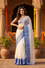 Load image into Gallery viewer, Soft Organza Saree With Unstitched Blouse(Blue)