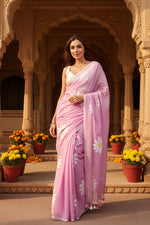 Load image into Gallery viewer, Fancy Designer Linen Printed saree(Pink)