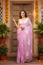 Load image into Gallery viewer, Fancy Designer Linen Printed saree(Pink)