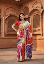 Load image into Gallery viewer, Designer Georgette Bandhani Printed Saree With Unstitched Blouse(Multicolor)