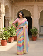 Load image into Gallery viewer, Organza Katdana Handwork Multi Printed Saree(Multi Color)