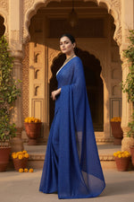 Load image into Gallery viewer, Crush Silk Bandhani Bhej Printed saree With Unstitched Blouse(Blue)