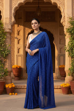 Load image into Gallery viewer, Crush Silk Bandhani Bhej Printed saree With Unstitched Blouse(Blue)