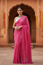 Load image into Gallery viewer, Crush Silk Bandhani Bhej Printed saree With Unstitched Blouse(Pink)