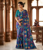 Load image into Gallery viewer, Georgette Digital Print Saree With Unstitched Blouse(Blue)