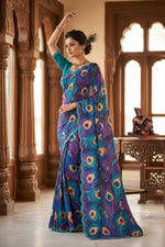 Load image into Gallery viewer, Georgette Digital Print Saree With Unstitched Blouse(Blue)
