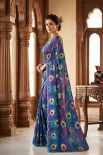 Load image into Gallery viewer, Georgette Digital Print Saree With Unstitched Blouse(Blue)