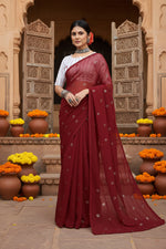 Load image into Gallery viewer, Sequence Georgette Saree With Unstitched Blouse(Wine)