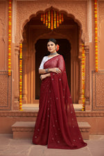 Load image into Gallery viewer, Sequence Georgette Saree With Unstitched Blouse(Wine)