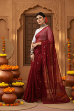 Load image into Gallery viewer, Sequence Georgette Saree With Unstitched Blouse(Wine)