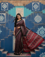 Load image into Gallery viewer, Soft Satin Ajarakh Printed Printed Silk With Unstitched Blouse(Black)