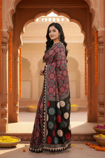 Load image into Gallery viewer, Soft Satin Ajarakh Printed Printed Silk With Unstitched Blouse(Salmon)