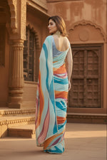 Load image into Gallery viewer, Georgette Printed Saree With Unstitched Blouse(Blue)