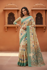 Load image into Gallery viewer, Cotton Digital Printed Saree With Unstitched Blouse( Dairy Cream)