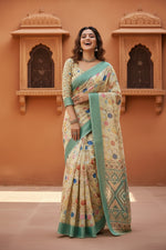Load image into Gallery viewer, Cotton Digital Printed Saree With Unstitched Blouse( Dairy Cream)