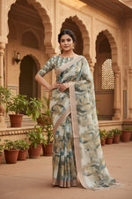 Load image into Gallery viewer, Cotton Digital Printed Saree With Unstitched Blouse(Jungle Green)
