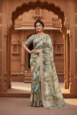 Load image into Gallery viewer, Cotton Digital Printed Saree With Unstitched Blouse(Jungle Green)