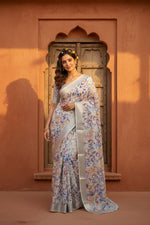 Load image into Gallery viewer, Cotton Digital Printed Saree With Unstitched Blouse(White)