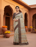 Load image into Gallery viewer, Cotton Digital Printed Saree With Unstitched Blouse(Cream)