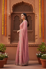 Load image into Gallery viewer, Georgette Sequence Work Saree With Unstitched Blouse(Pink)