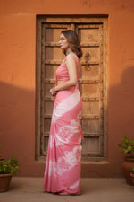 Load image into Gallery viewer, Mulmul Cotton Printed Saree with Unstitched Blouse(Pink)