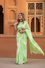 Load image into Gallery viewer, Mulmul Cotton Printed Saree with Unstitched Blouse(Green)
