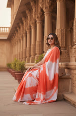 Load image into Gallery viewer, Mulmul Cotton Designer Saree With Unstitched Blouse(Orange)