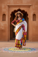 Load image into Gallery viewer, Mulmul Cotton Printed Saree With Unstitched Blouse(Wine)