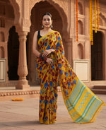 Load image into Gallery viewer, Georgette Printed Saree With Unstitched Blouse(Mustard)