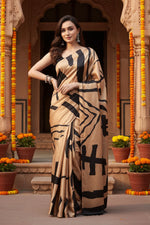 Load image into Gallery viewer, Satin Silk Sarees With Unstitched Blouse(Golden)