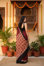Load image into Gallery viewer, Muslin Ajrakh Digital Printed Saree With Unstitched Blouse(Maroon)