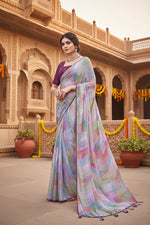 Load image into Gallery viewer, Satin Silk Designer Saree With Unstitched Blouse(Purple)