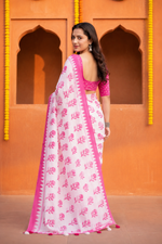 Load image into Gallery viewer, Linen Batik Printed Saree With Unstitched Blouse(Pink)
