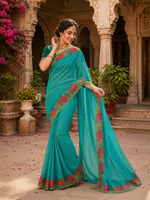 Load image into Gallery viewer, Star Georgette Heavy Work Saree With Unstitched Blouse(Blue)
