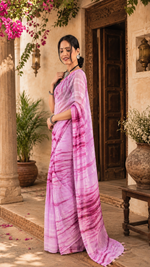 Load image into Gallery viewer, Elegant Georgette Printed Saree With Unstitched Blouse(Lavender Pink)
