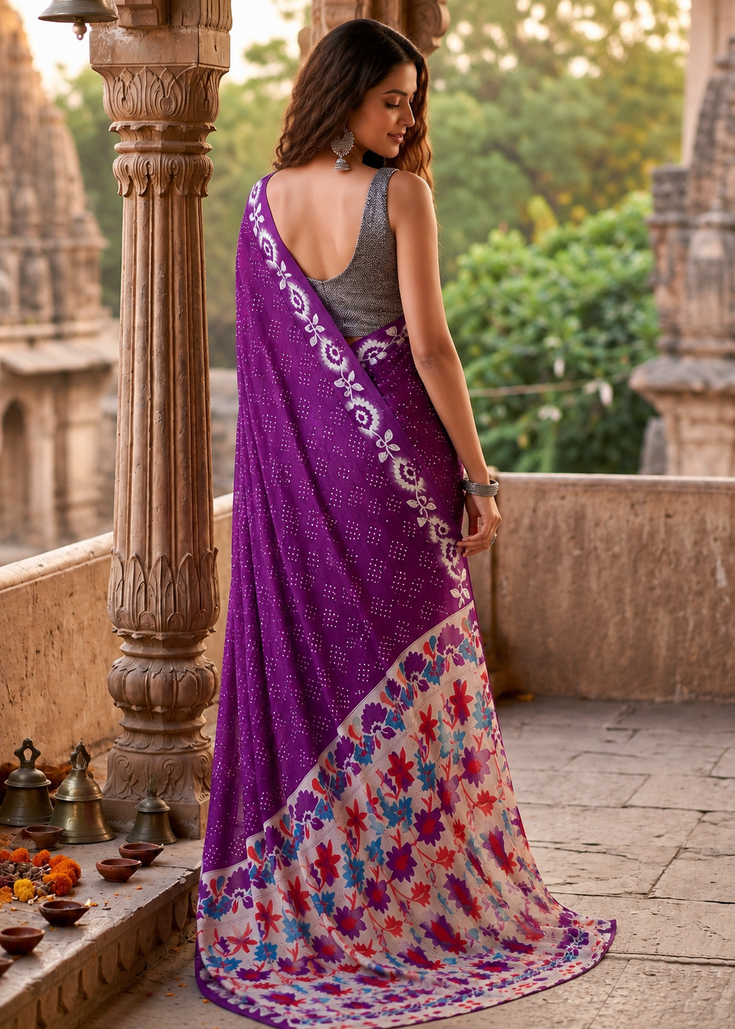Pure Cotton Bagru Block Printed Saree With Unstitched Blouse(Purple)