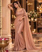 Premium Fancy Silk Party Wear Saree With Unstitched Blouse(Peach)