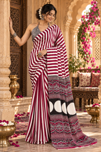 Satin Silk Ajrakh Printed Saree With Unstitched Blouse(Red)