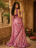 Satin Silk Designer Saree With Unstitched Blouse(Pink)