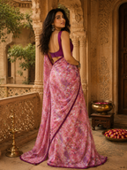 Satin Silk Designer Saree With Unstitched Blouse(Pink)