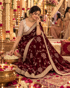 Satin Silk Party Wear Saree With Unstitched Blouse(Maroon)