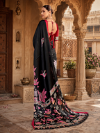 Satin Silk Kalamkari Print Saree With Unstitched Blouse(Red)