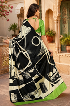 Premium Crepe Silk With Unstitched Blouse(Black)